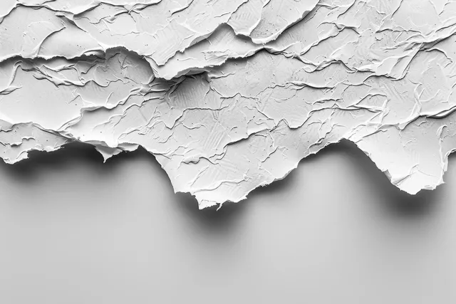 White crumpled watercolor paper texture with deep shadows, seamless top-view background