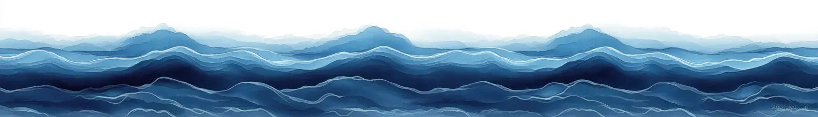 Layered blue watercolor ocean waves form a seamless horizontal pattern.