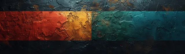 Juneteenth banner with red yellow green color blocks on a dark gritty background texture.