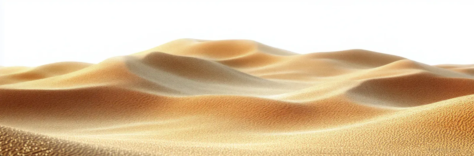 Golden sand dunes with fine grain texture and gentle curves bask in bright sunlight, creating a tranquil desert scene.