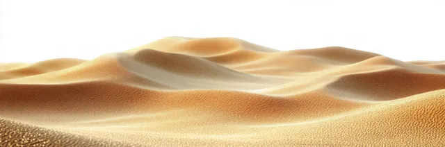 Golden sand dunes with fine grain texture and gentle curves bask in bright sunlight, creating a tranquil desert scene.