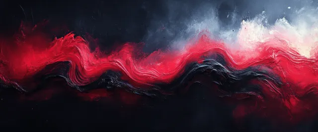 Red and black grunge waves swirl across dark background with smoke-like texture