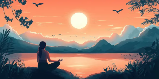 Tranquil Lake Meditation at Sunset in Soft Pastel Tones