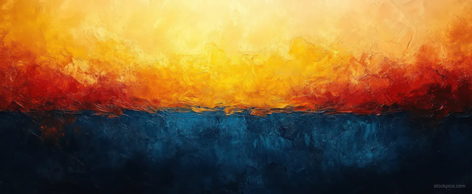 Abstract intertwined Ukrainian and Russian flags painted with layered brush strokes across a dark backdrop.