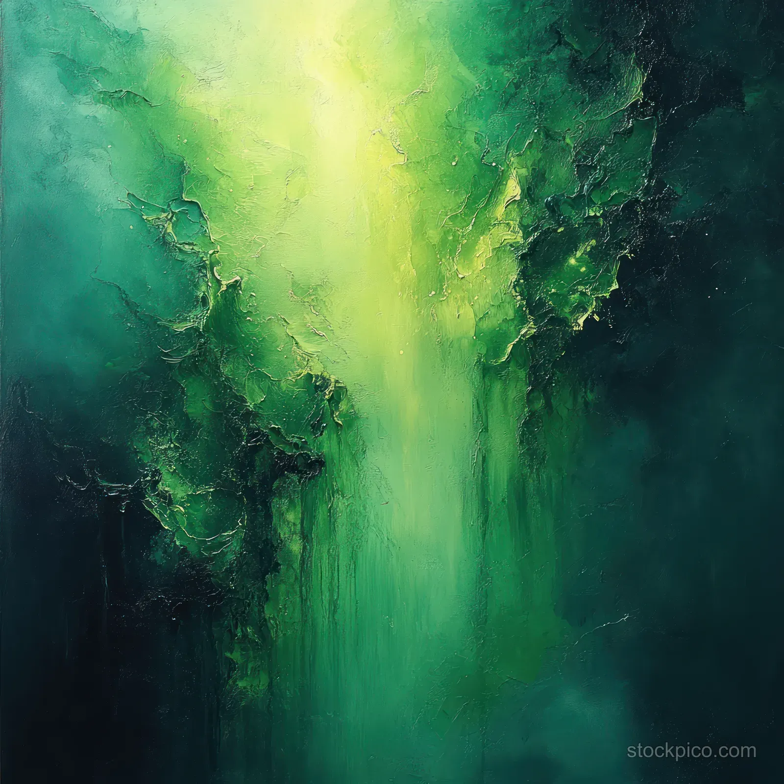 An abstract green fluid portrait of a young woman with organic shapes and a luminous, diffused light effect.