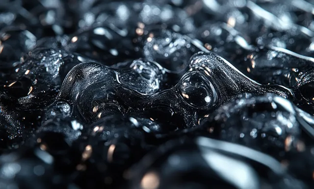 Black bubble wrap macro shot with glossy highlights, reflections, and dramatic shadowed craters