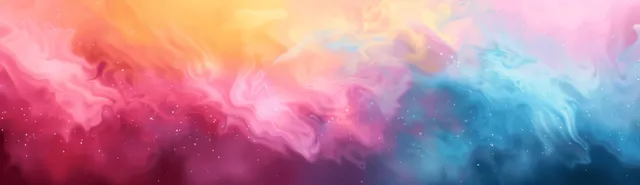 Pastel watercolor sunset sky with rainbow-like clouds and soft gradient wash