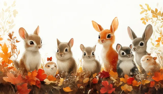 Cute Watercolor Forest Animals Collection with Badger, Deer, Owl, Lynx, Squirrel, Fox and Wolf