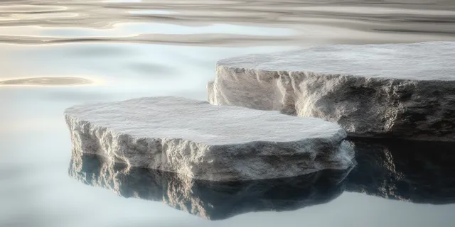 Underwater stone slab platform with soft caustic reflections and rippling water light