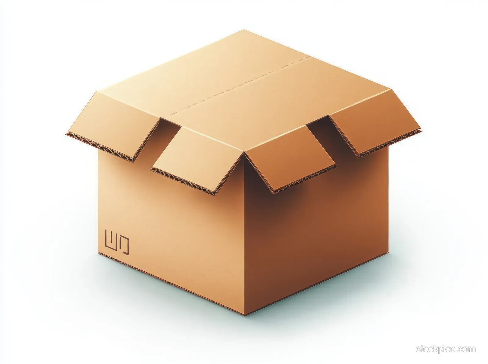 Light brown cardboard shipping box with open flaps isolated on a white background.