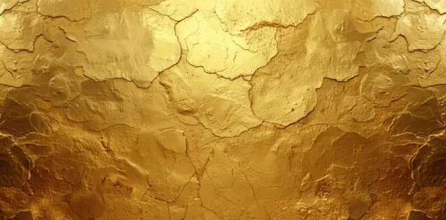 Crumpled gold foil texture filling a seamless metallic yellow background with 3D ripples