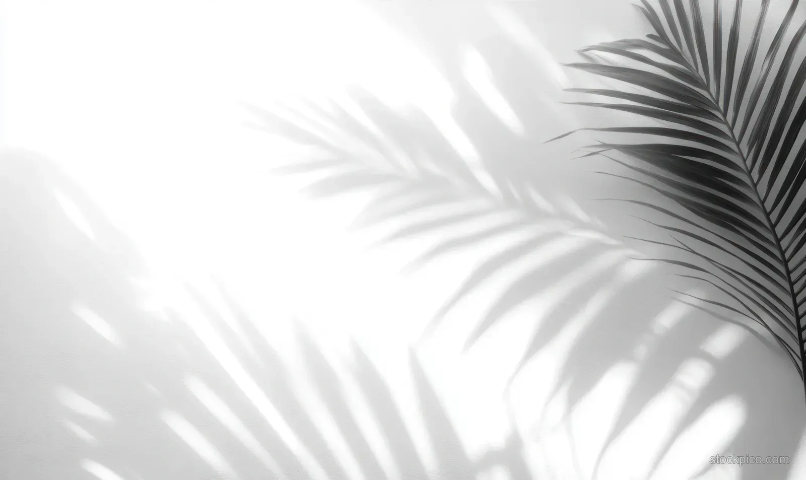 Palm leaf shadows ripple across a white wall with soft, high-contrast natural light.