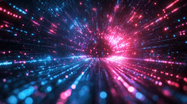 Neon Light Trails Forming a Futuristic Digital Tunnel in Space