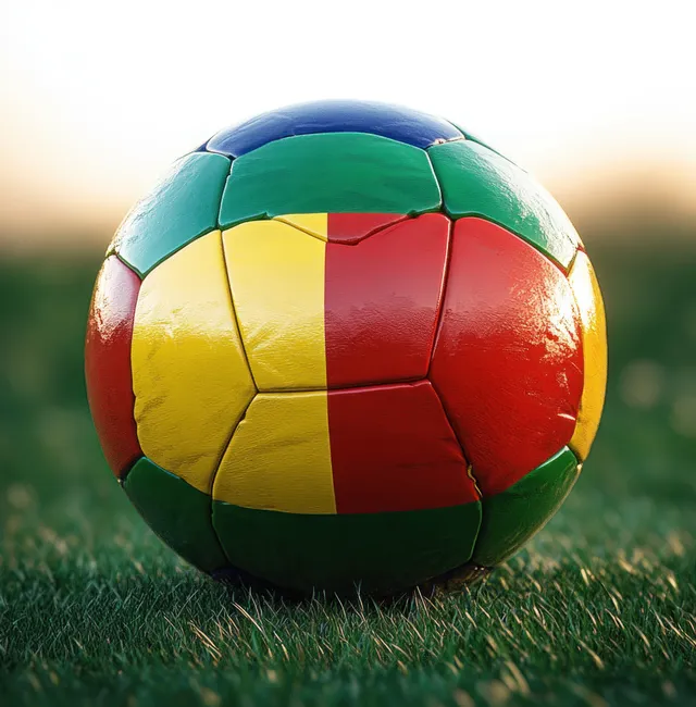 A Bolivia flag soccer ball sits on green grass, illuminated by warm natural light.
