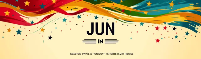 Juneteenth Freedom Day banner with flowing red, white, and blue ribbons, star confetti, and text header.