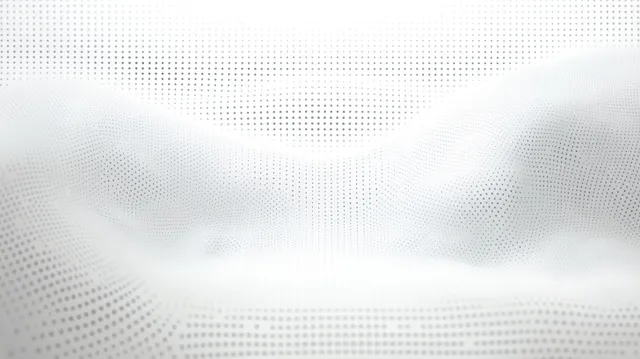 A white abstract wave surface composed of black dots with soft 3D shading and flowing contours.