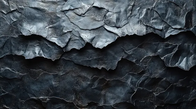 Crumpled black paper poster mockup with deep folds pinned on a textured gray wall.