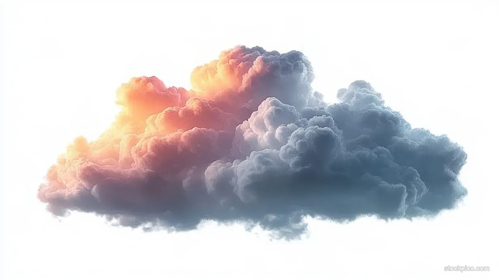 A single dense cloud is lit by warm sunset light on one side and shaded cool gray on the other.