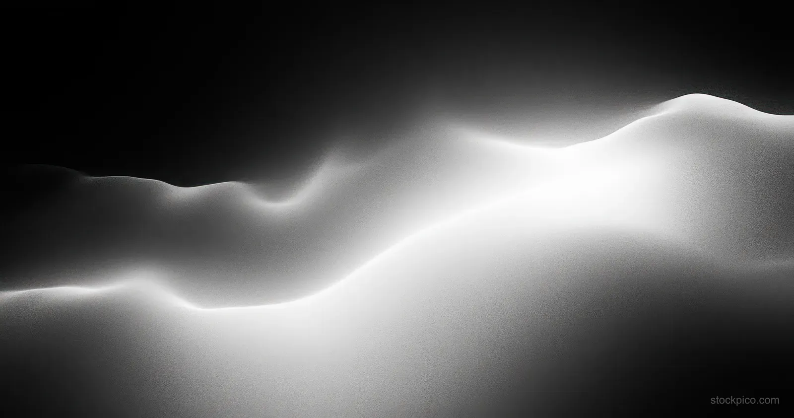 A black to white gradient creates smooth glowing wave bands across a dark textured background.