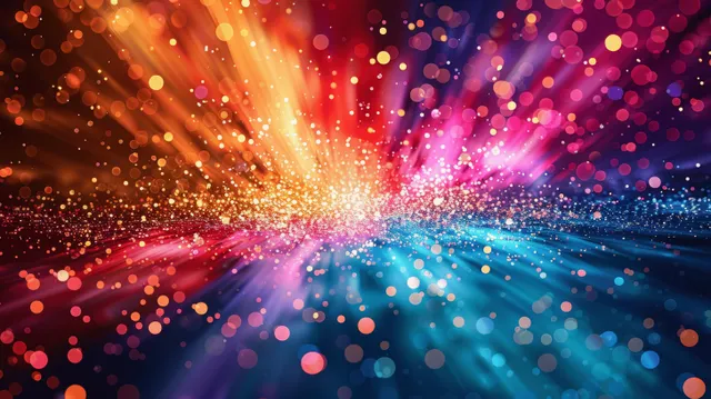 Colorful abstract light explosion with glitter particles, spark trails, and music-like motion blur