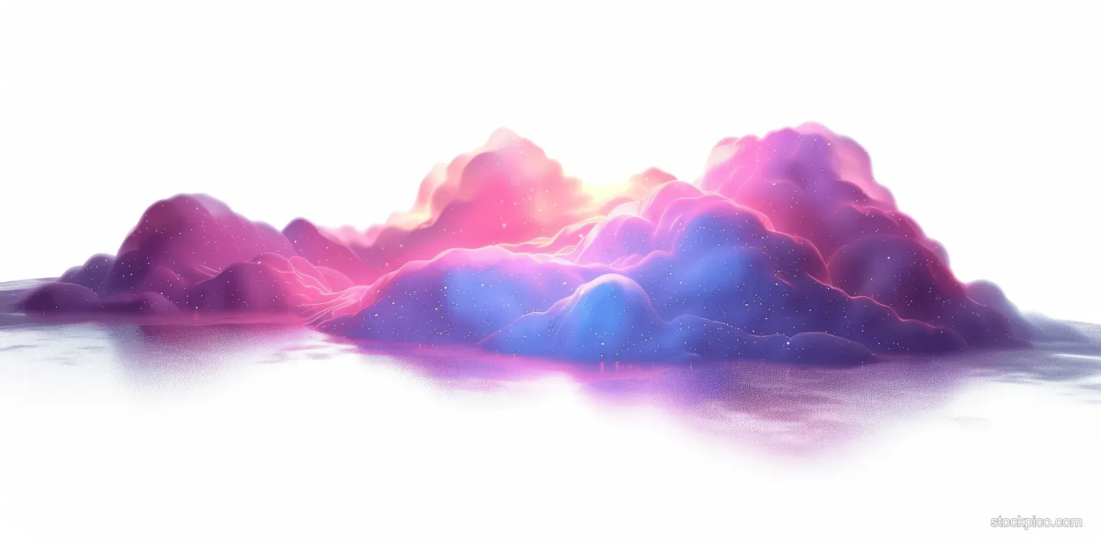 Abstract pink and blue glowing waves floating on a white background.