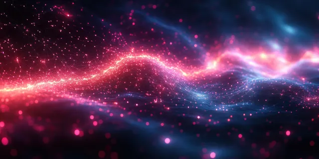Colorful nebula background with glowing particles forming a faint connected network.