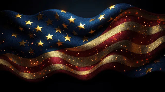 American flag waves against dark background with glowing stars and sparkling stripes