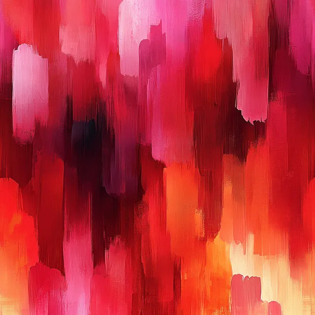 Bold watercolor abstract pattern in pink and red with layered brush drips on background