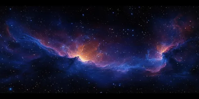 A wide impressionist view of glowing nebula clouds and bright stars across a deep night sky.