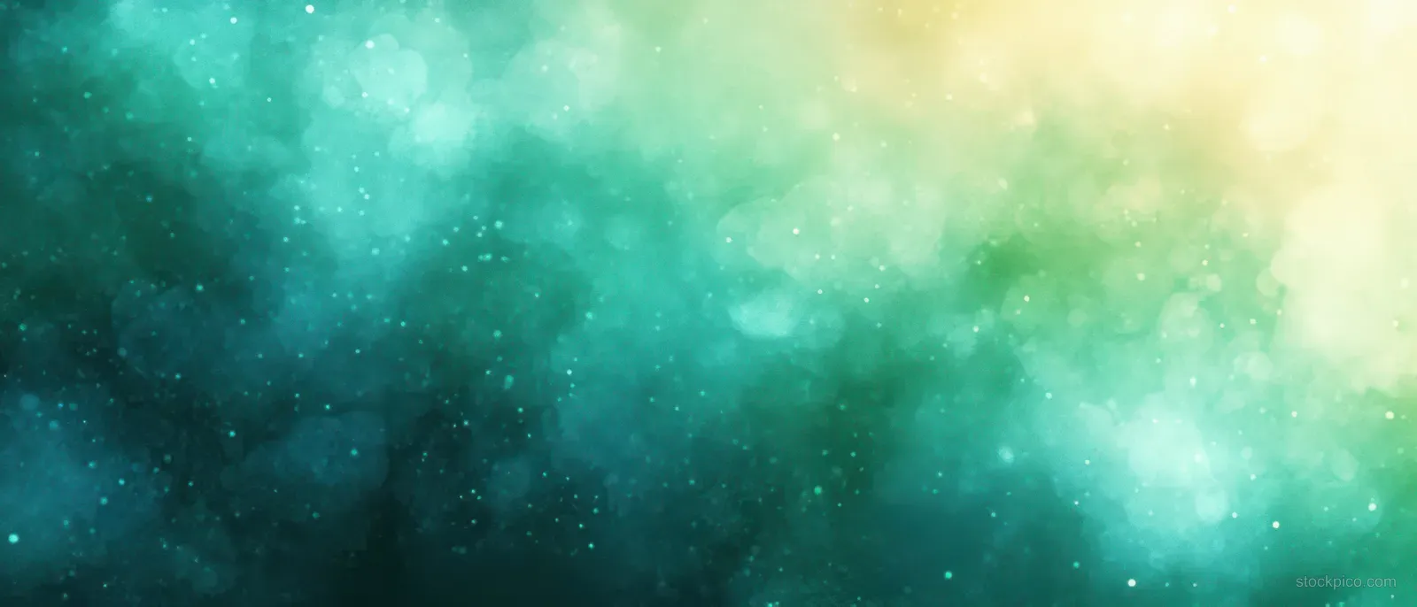 Turquoise and green watercolor gradient with soft bokeh haze on a textured paper banner background.