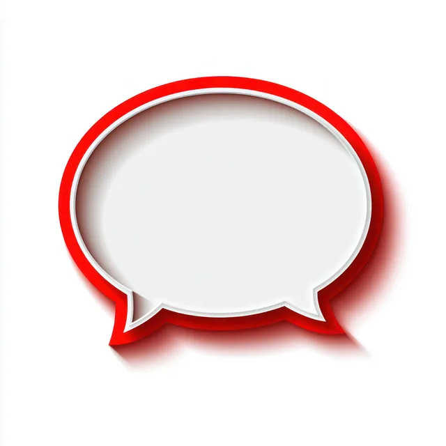 White speech bubble with red outline and shadow on clean white background, empty dialogue icon