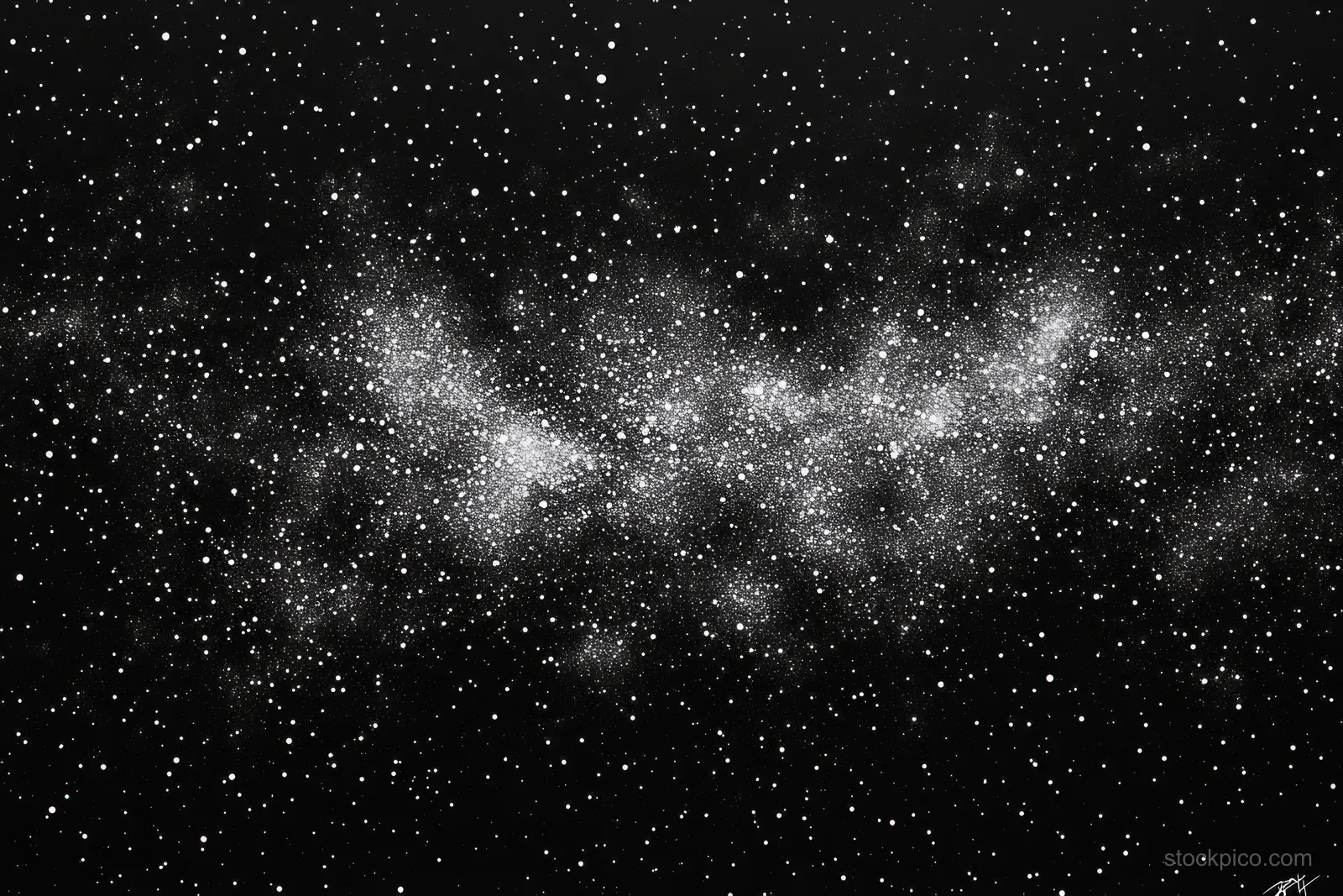 A dark night sky filled with clustered stars forming a glowing, cloudy cosmic pattern.