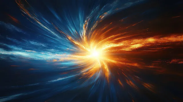 Blue and orange light streaks explode into a bright center like an energy vortex in space.