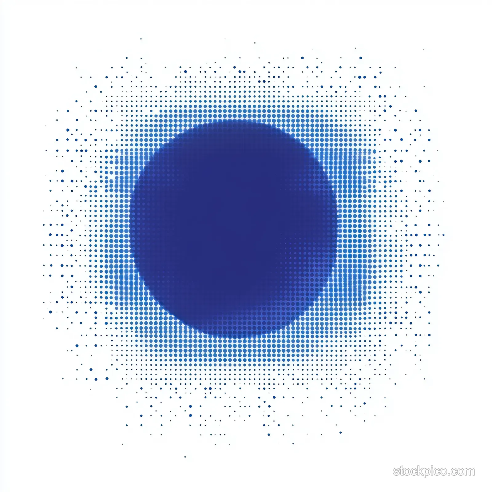 Abstract blue halftone circle with pixelated edges on a clean white background.