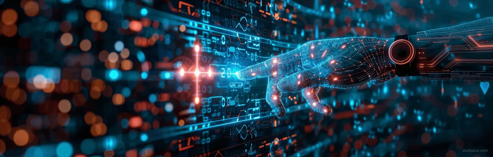 Glowing holographic medical AI circuitry and data points flow across a dark digital hospital background.