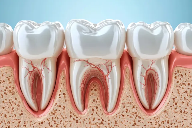 Healthy and Inflamed Teeth Showing Gum Recession Cross Section