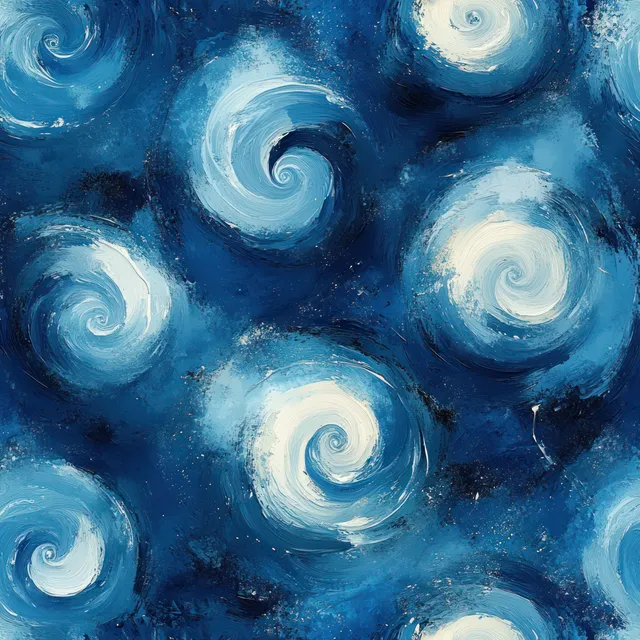 Seamless watercolor swirl pattern with turquoise waves and splattered ink texture