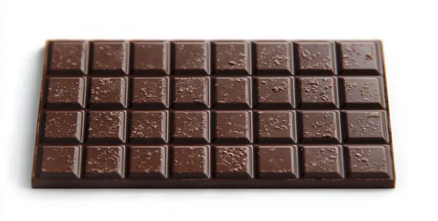 Close-up of a glossy dark chocolate bar showing textured squares and soft reflections