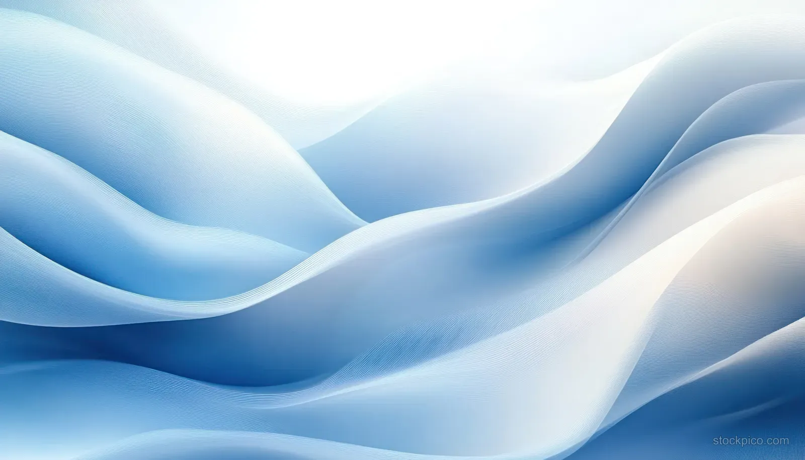 Blue wavy abstract background with smooth flowing ribbons and soft glowing highlights.