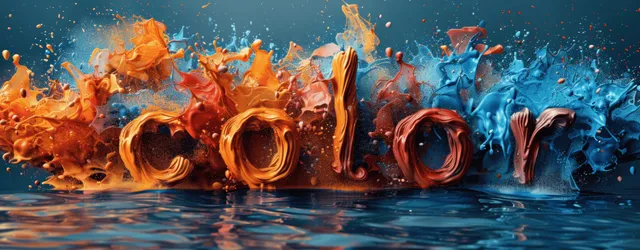 Colorful 3D letters bursting with paint on a blue background