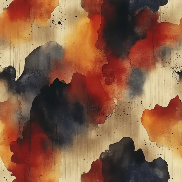 Earthy watercolor splashes and blotches over textured paper, seamless abstract pattern