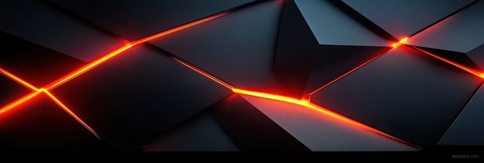 Black polygon geometric banner background with glowing red neon lines cutting across the dark scene.