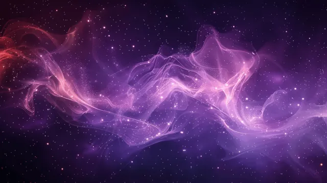 Purple glowing nebula wave forms with sparkling stars and smoky plasma haze across a dark space background.