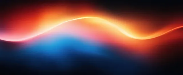 Vibrant blue orange red glowing wave gradient abstract background with flowing light trails