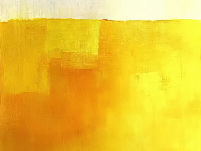 Vibrant yellow abstract painting with flowing brush strokes and luminous layered texture