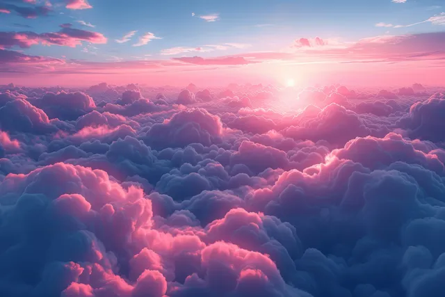 Pink Sunset Glows Above Clouds in a Dreamy Sky Landscape