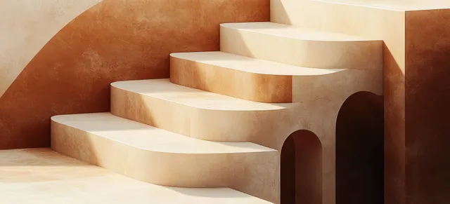 A minimal abstract background with beige and terracotta podium steps, ideal for modern product presentations.