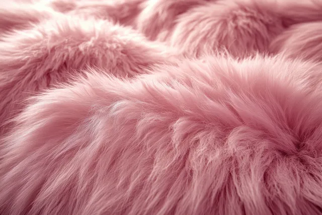 Close-up of soft, fluffy pink fur showcasing vibrant texture and gentle lighting, ideal for textile and decorative designs.