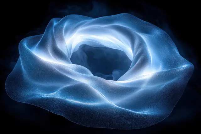 Blue glowing wave loop forming a luminous circular optical illusion in darkness