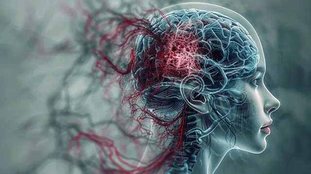 Abstract human head profile with glowing neural connections and brain pathways